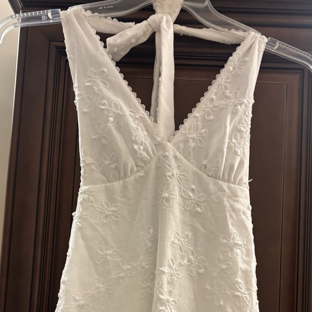 Elegant White Floral Embroidered Dress